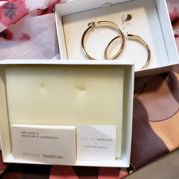 RARE Atelier Swarovski x Viktor & Rolf | "Frozen" Rose Gold Hoops - Picture 15 of 17